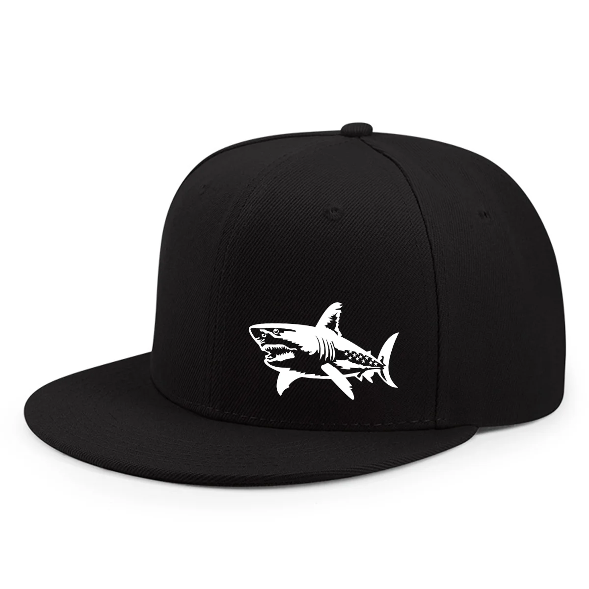 Great White Shark Print Flat Brim Baseball Cap Unisex All Season Hip Hop Street Hat
