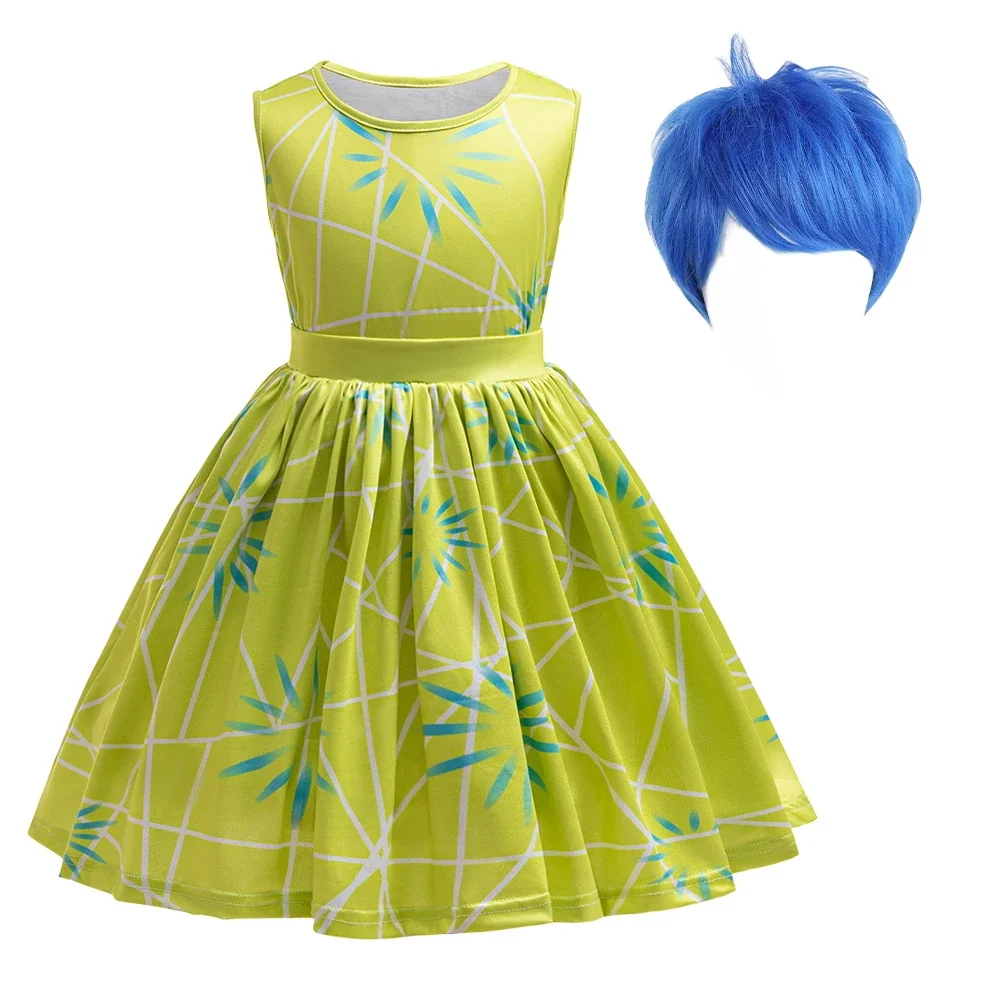 

Inside Out Joy Cosplay Costume Carnival Girls Party Disguise Ball Dress Up Movie Same Style Children Birthday Princess Dresses