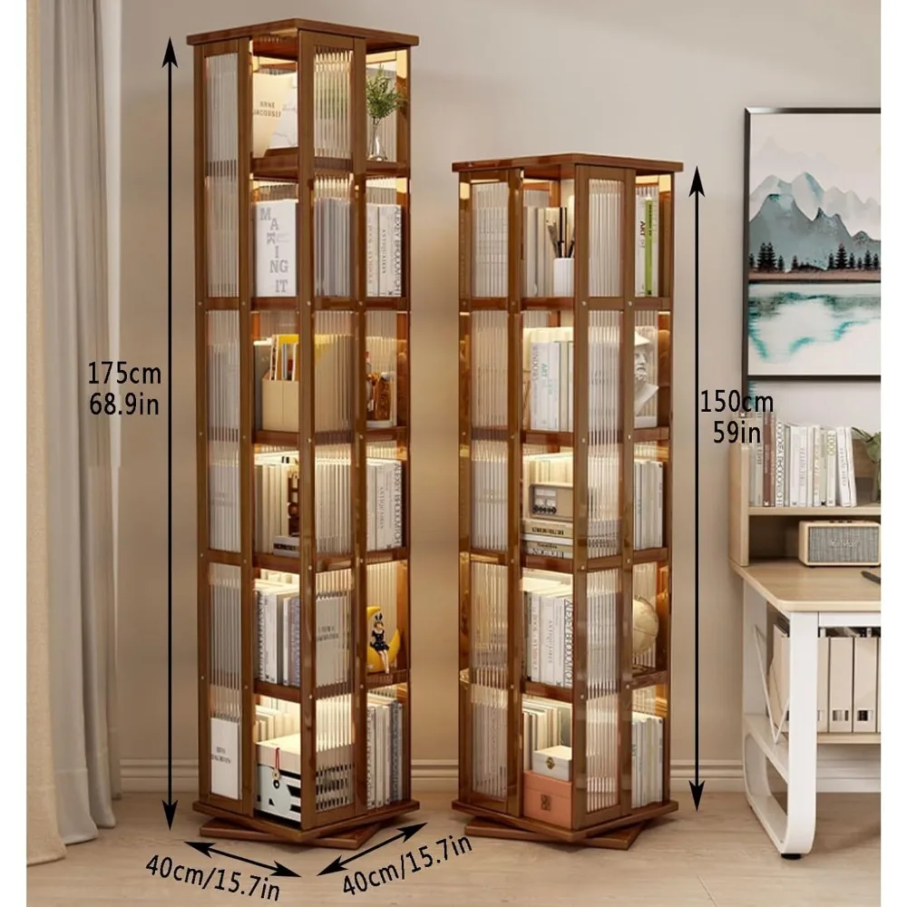 360 ° برج رف كتب دوار من الخيزران - خزانة كتب زاوية قابلة للتكديس مع مساحة تخزين، رف عرض أكريليك للكتب الصغيرة والديكور #2