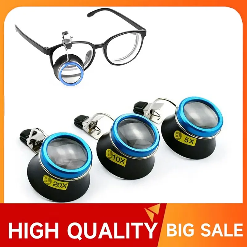 5X 10X 20X Eyeglass Magnifier Clip-On Eye Loupe Magnifying Lens Portable Eyepiece Process Operation Watchmakers Repair Tool