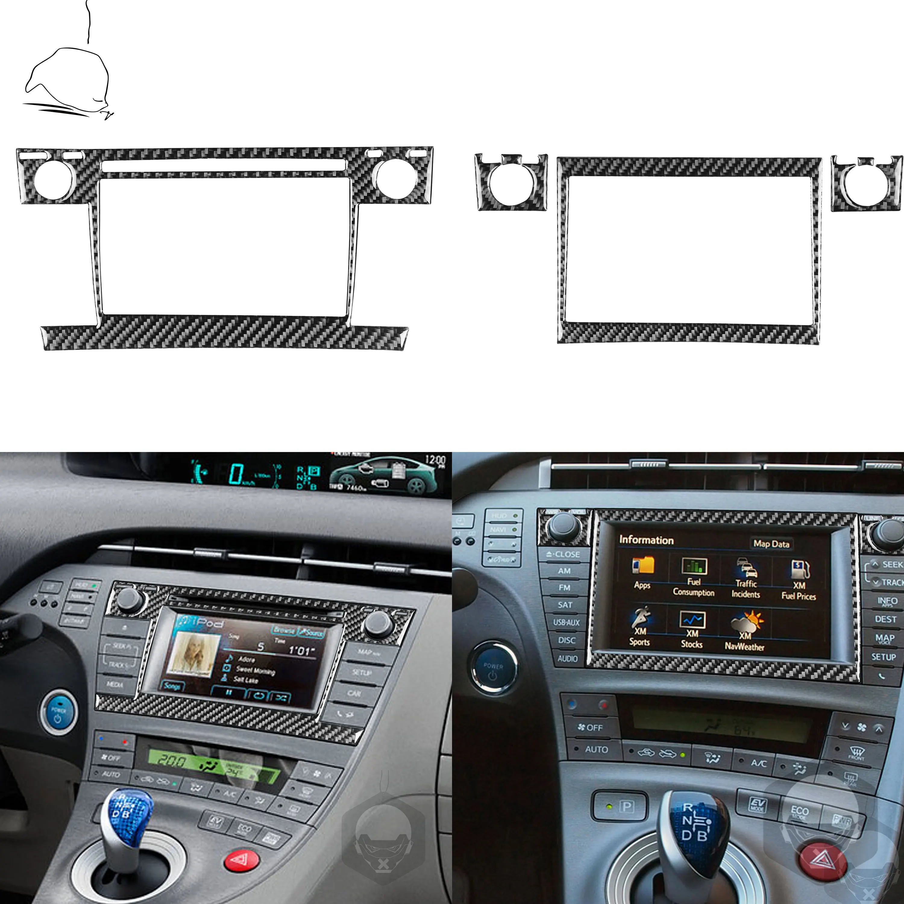 Carbon Fiber Plug-in Hybrid CD Radio Car Navigation Display Panel Sticker Interior For Toyota Prius XW30 ZVW30 ZVW35 2009-2015