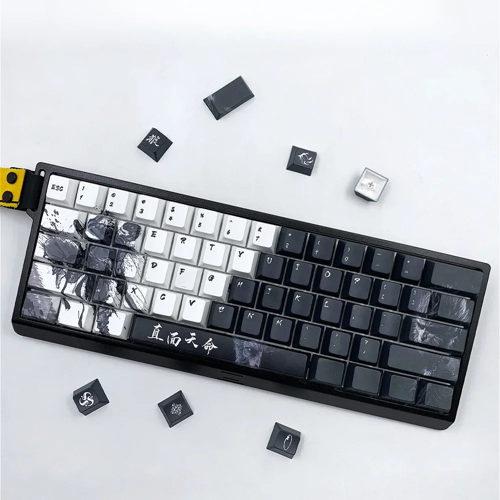 

Personalized Black Myth Wukong Cherry Keycap Set PBT 103 Keys Black and White Adaptable WOOTING Mechanical Keyboards