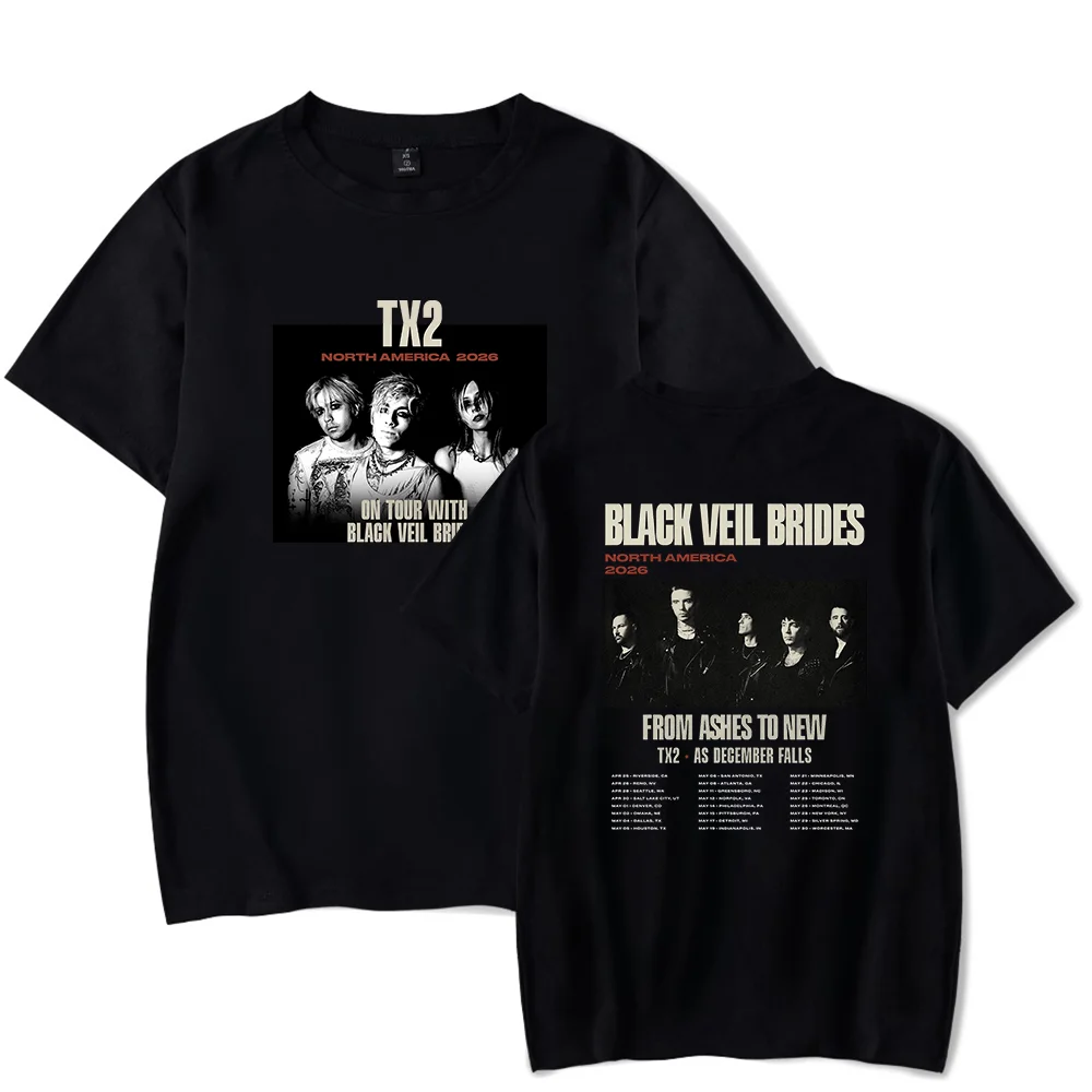 Tx2 Merch T-Shirt 2026 Black Veil Brides Tour Merch Unisex Graphic Tee Streetwear Fashion Short Sleeve Top for Fans