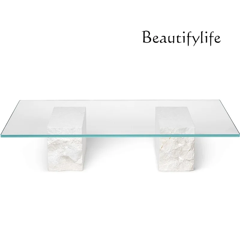 Mesa de centro de vidro temperado em mármore branco minimalista nórdico, designer personalizado, mesa de chá para sala de estar