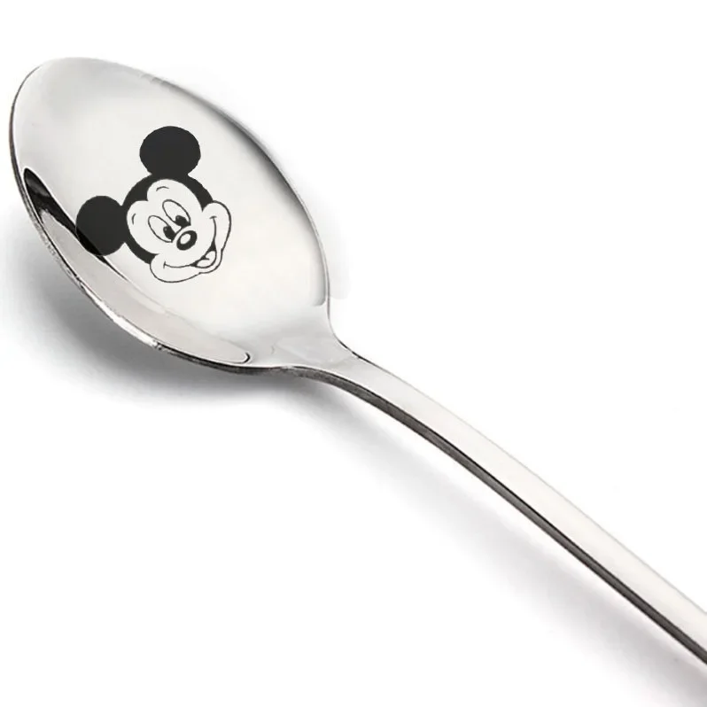 Minnie Mickey Mouse Stainless Steel Spoon Disney Donald Duck Cartoon Anime Pattern Cutlery Ice Cream Pudding Spoon Birthday Gift