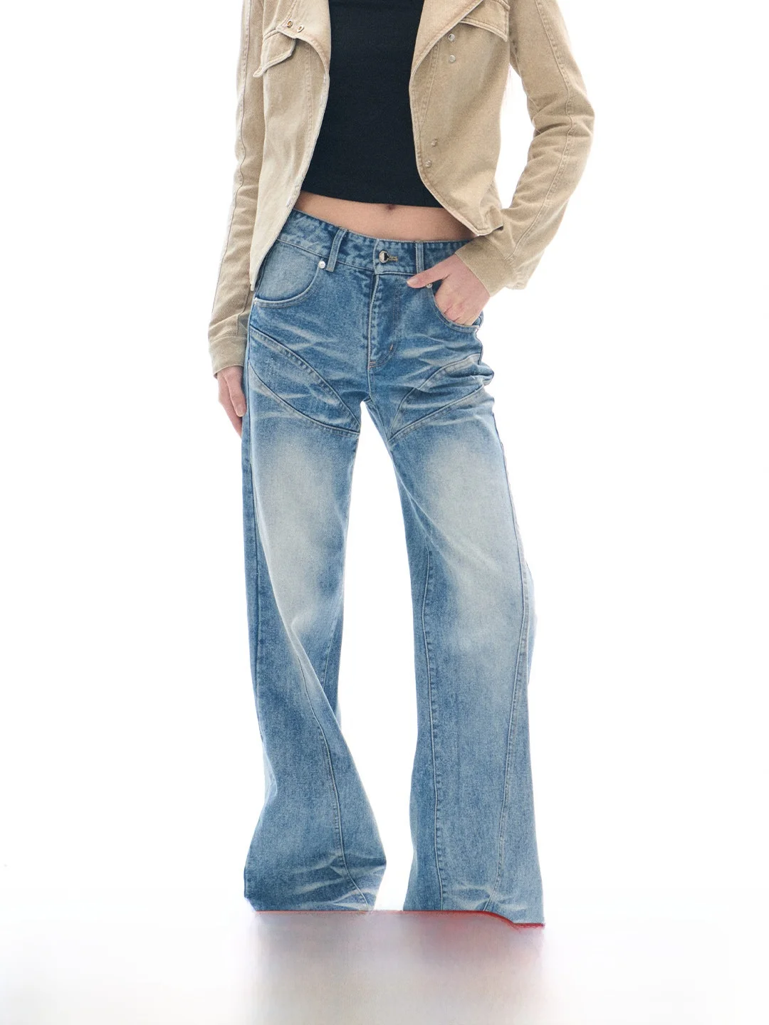 

Джинсы женские Goosfir с низкой посадкой, прямые, светло-голубые, облегающие, с дизайном Mustache, повседневные, из хлопкового денима