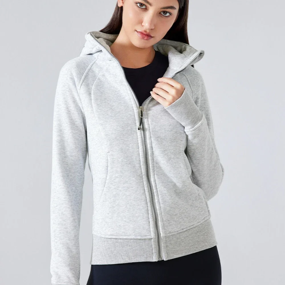 Zip Up Hoodie Fleece Running Jacket Women Fall Sports Fitness Sweater Casual Outdoor Yoga Clothing Winter Gym Outfit Activewear