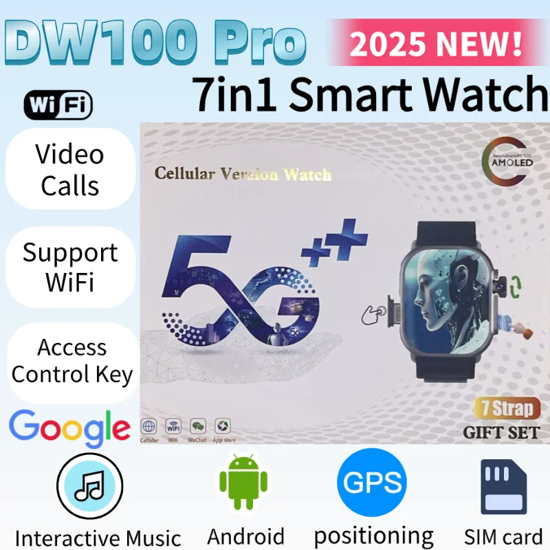 

2025 DW100 Pro 4G LTE Smartwatch Android OS 2.29 Inch AMOLED Display Global Roaming HD Video Chat Bluetooth 5.0 GPS Navigation