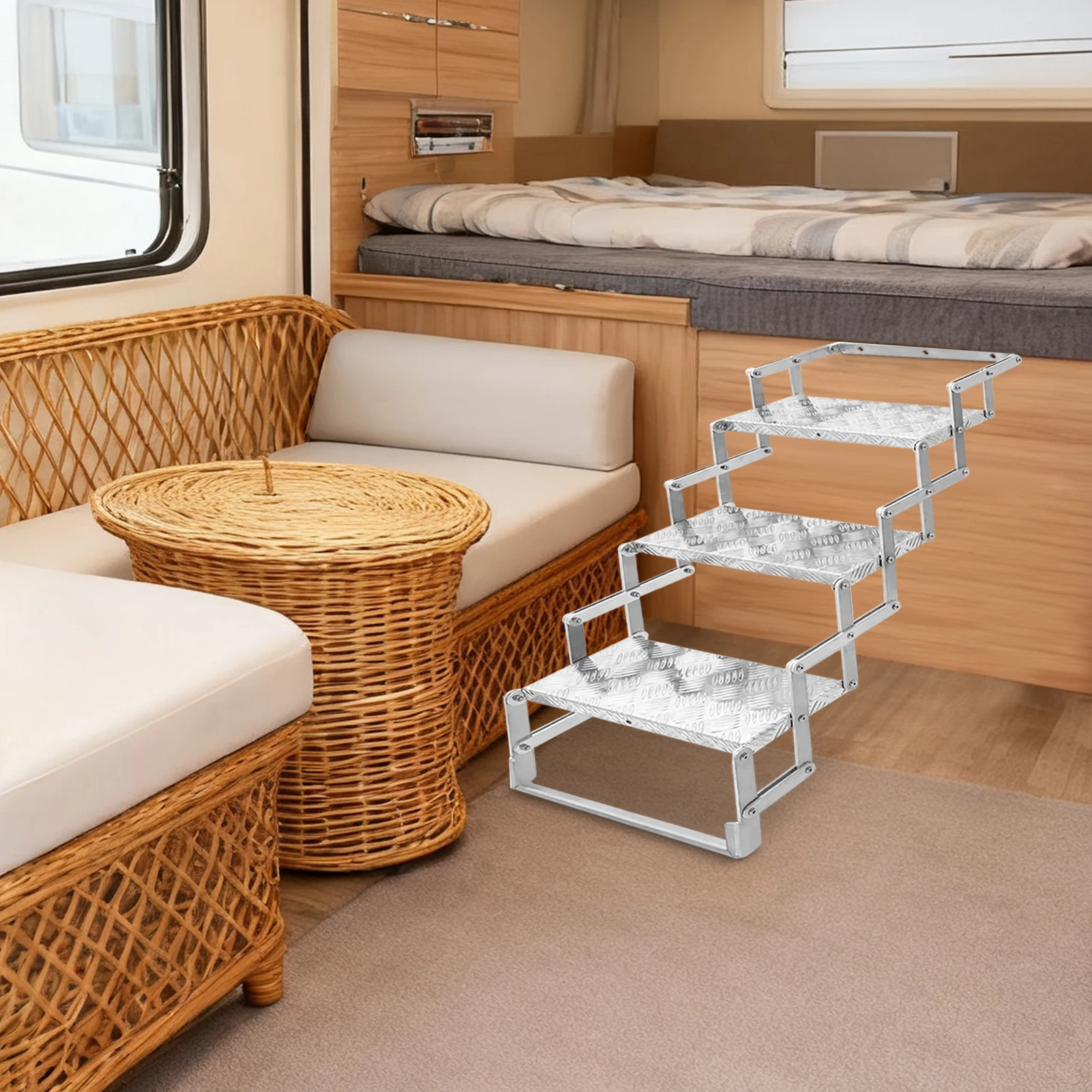 سبائك الألومنيوم الفضية 43*74*74 سنتيمتر ثلاث خطوات سلم قابل للطي عدم الانزلاق الحاملة 242 رطل سلم قابل للسحب ل RV