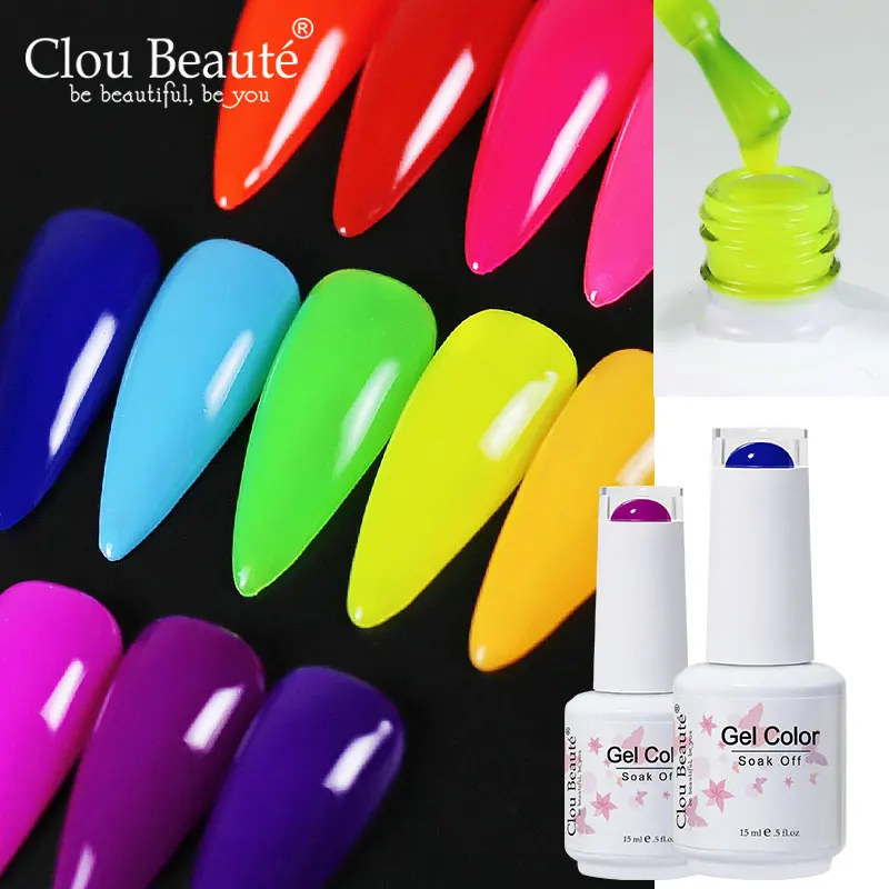 Clou Beauté – Vernis à Ongle Gel Semi-Permanent UV, de Couleur Néon, Accessoire en Laque, à Tremper, de Forme Organique