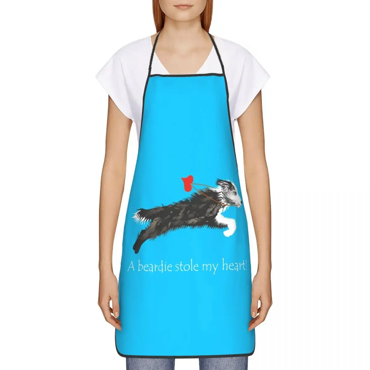 Funny Bearded Border Collie Heart Bib Aprons Women Men Unisex Kitchen Chef Animal Dog Tablier Cuisine for Cooking Baking