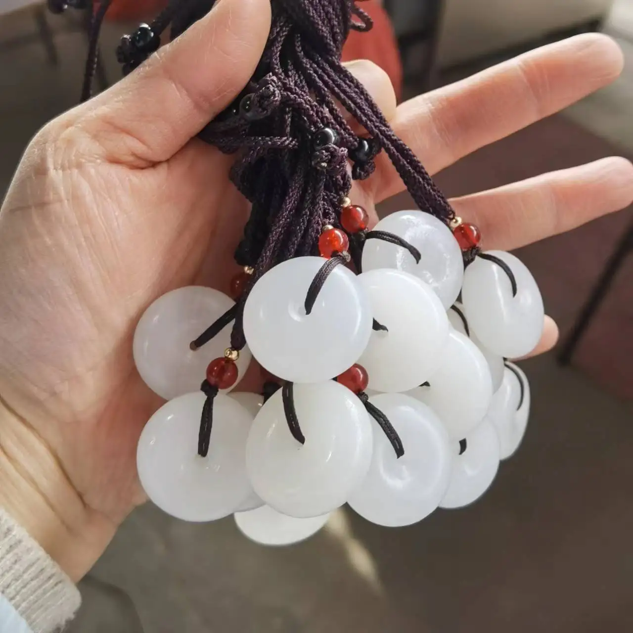 Natural Afghan Jade Safety Buckle Pendant Necklace Sheep Fat White Jade Buckle Rope Travel Commemorative Small Gift Wholesale