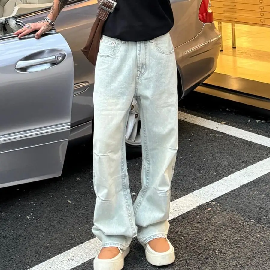 

Summer 2024 Men's American Sle Tailored Slim Leg Jeans Light Color Wide Leg Straight Cut Denim Pants Faionable Long Trousers