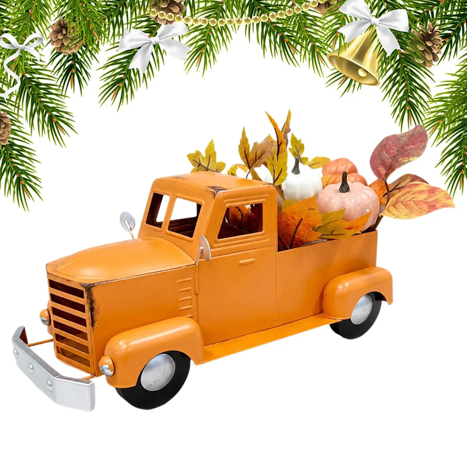 1PC Mini Truck Orange Thanksgiving Pumpkin Truck Farmhouse Pickup Truck For Home Atmosphere Decoration Christmas Decor