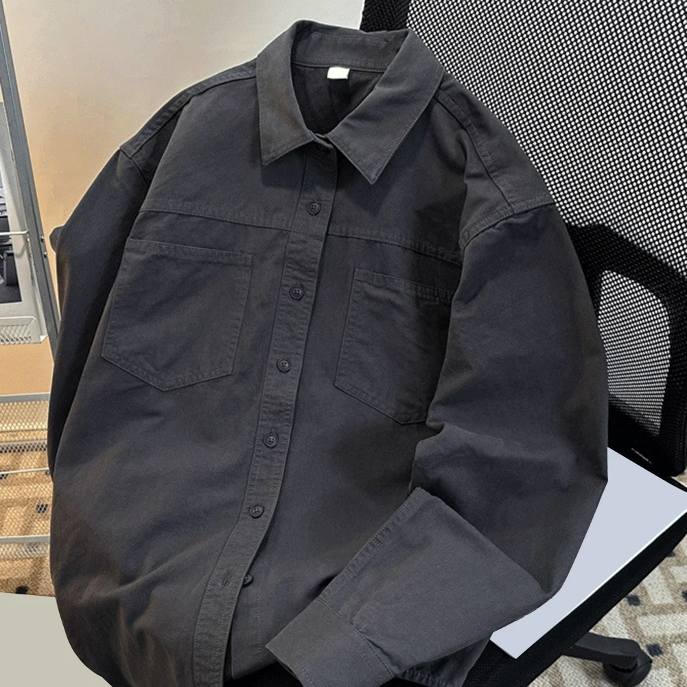 

Casual Outerwear Loose Workwear Jacket Everyday Use Grey Long Sleeve Casual Tops For Men Slight Stretch Elasticity