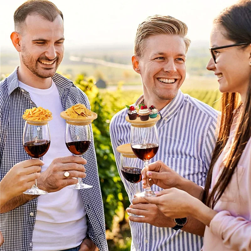 

A70P 10Pcs Wine Glass Charcuterie Topper, Wine Glass Charcuterie Board Topper, Bamboo Wine Glass Topper For Family Gatherings