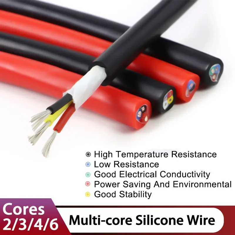 

1/5/10M Flexible Silicone Rubber Cable Sq 0.3 0.5 0.75 1 1.5 2 2.5 4 6mm x 2 3 4 6 Cores Insulated Copper High Temperature Wire