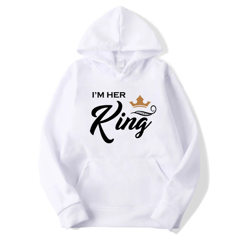 New Fashion King and Queen Printing Couple Matching His and Her Couple Outfit Hooded  Sweatshirt Pullover Casual Hoodies