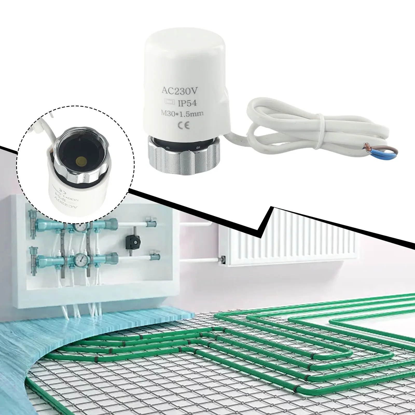 Actuador térmico eléctrico para calefacción por suelo radiante, válvula termostática TRV, normalmente cerrada, abierta, M30 x 1,5mm, CA 230V, 1 unidad