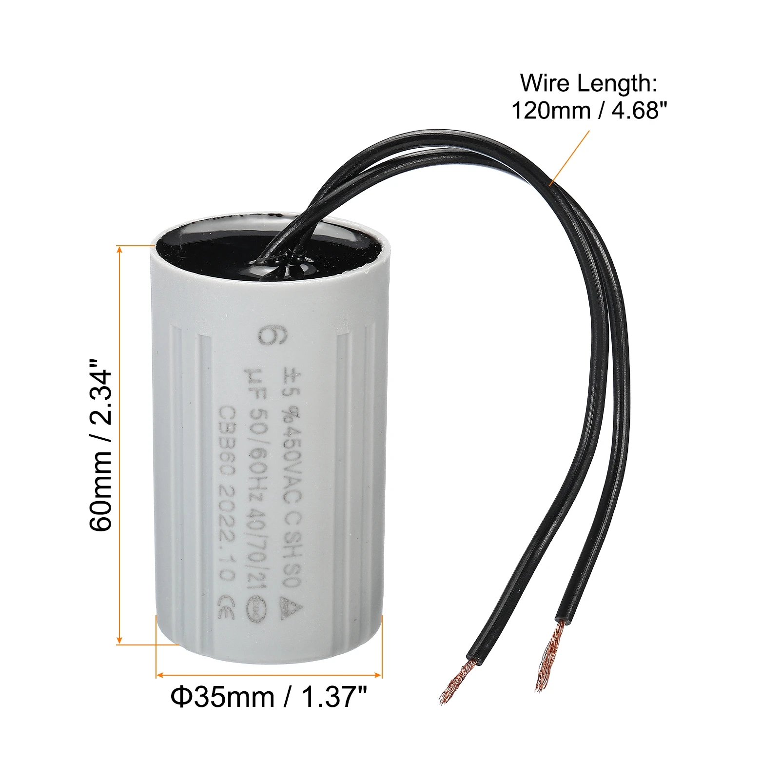 2Pcs CBB60 6-12uF Running Capacitor AC 450V 2 Wires 50/60Hz Cylinder 60x35mm for Water Pumps Washing Machines Motor Start