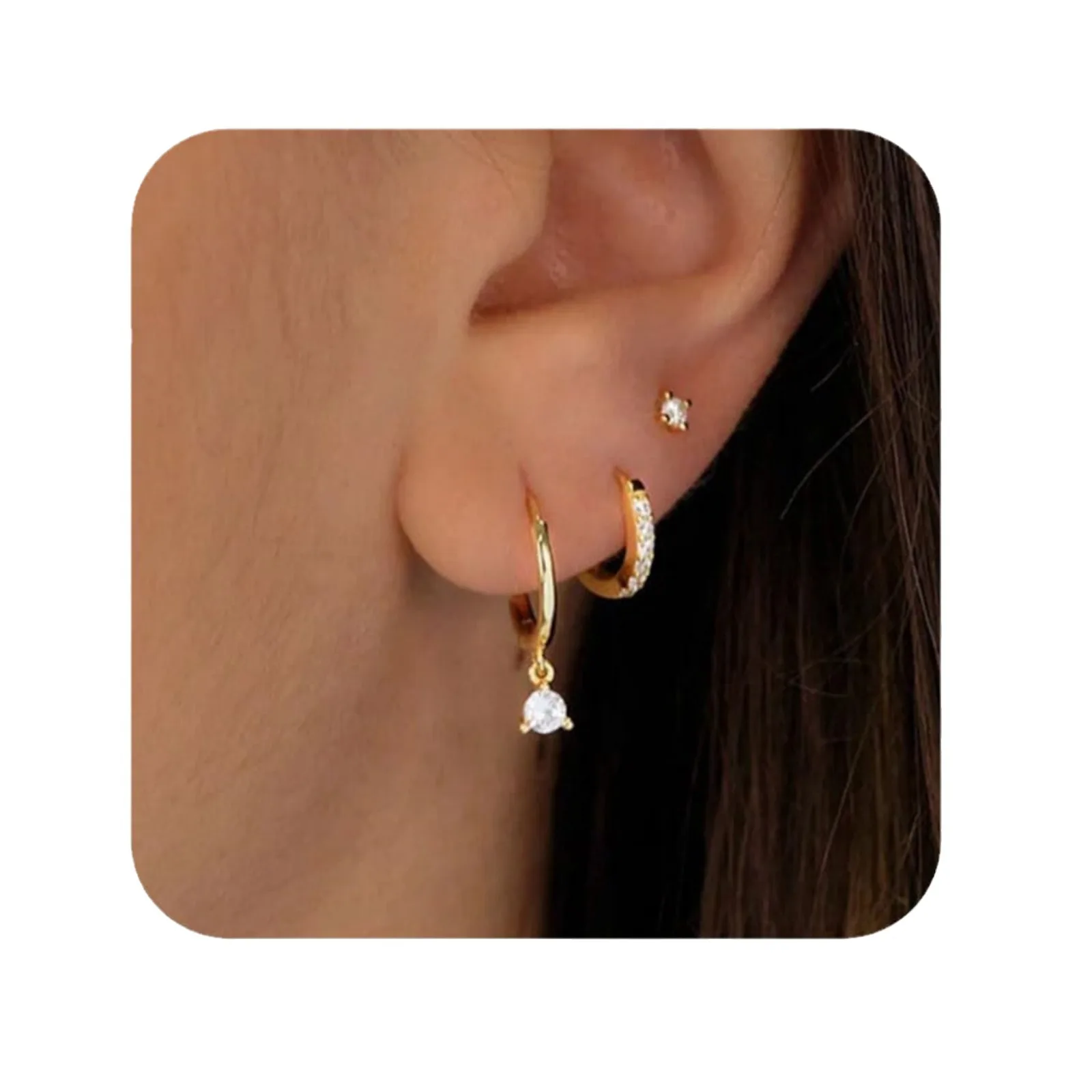 Ensemble de Boucles d'Oreilles en Laiton Plaqué Or group pour Femme, Accessoire de Tempérament Polyvalent, à la Mode, Incrusté, Offre Spéciale, 3 Pièces