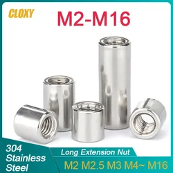 304 Stainless Steel M2 M2.5 M3 M4 M5 M6 M8 M10~M16 Extension Thicken Round Column Joint Coupling Nut Cylindrical Connect Nut