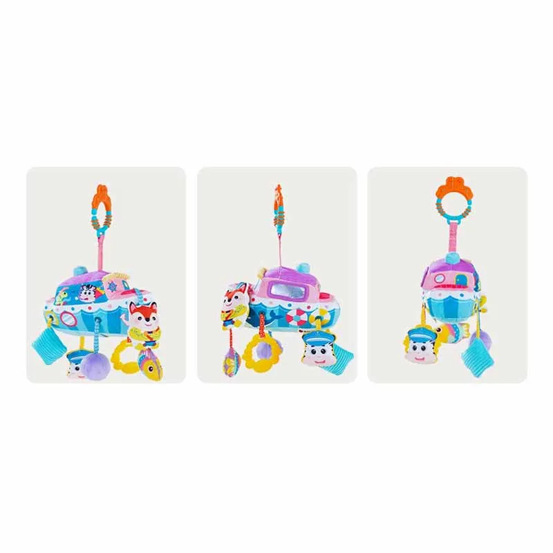 New Cartoon Cute Airplane Ship Baby Pull-wire Toys Car Hanging Bed Hanging Toys Baby 0-1 Years Old Plush Soothing Toys