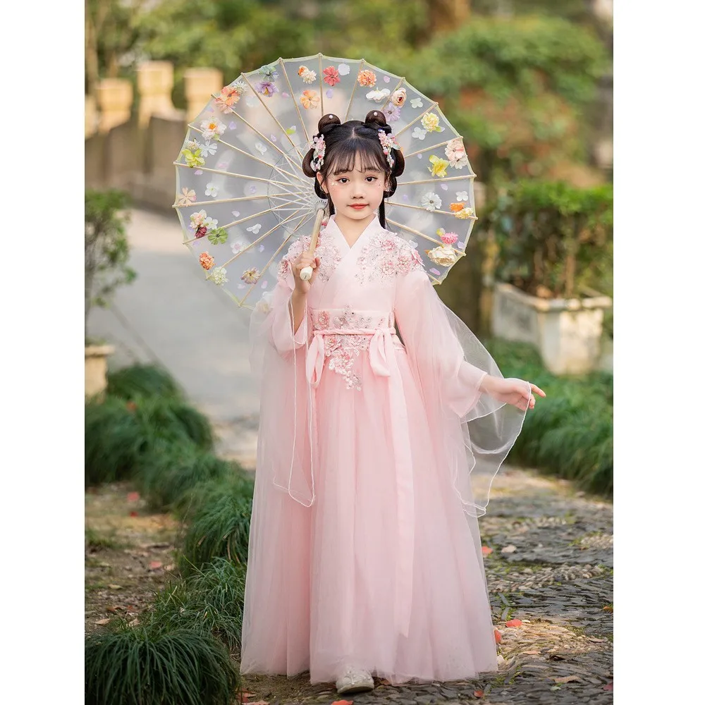 Ancient Chinese Costume Girl Traditional Tang Dynasty Fairy Dress Hanfu Outfits Kids Han Dynasty Elegant Performance Clothes