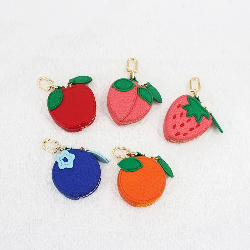 Cute Fruit Leather Coin Purse Mini Bags Zipper Earphone Bag Keychain Pendant Wallet for Women Girls Gift Earphone Bag Outdoor