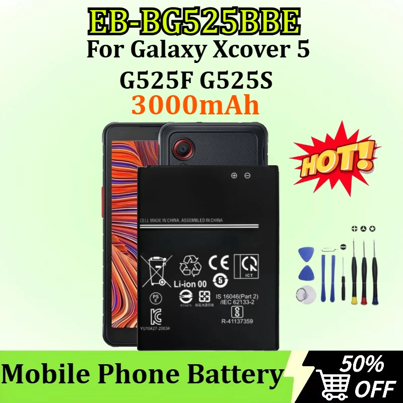

New EB-BG525BBE 3000mAh Mobile Phone Battery for Galaxy Xcover 5 G525F G525S High-quality Replaceable Batteries +Tools