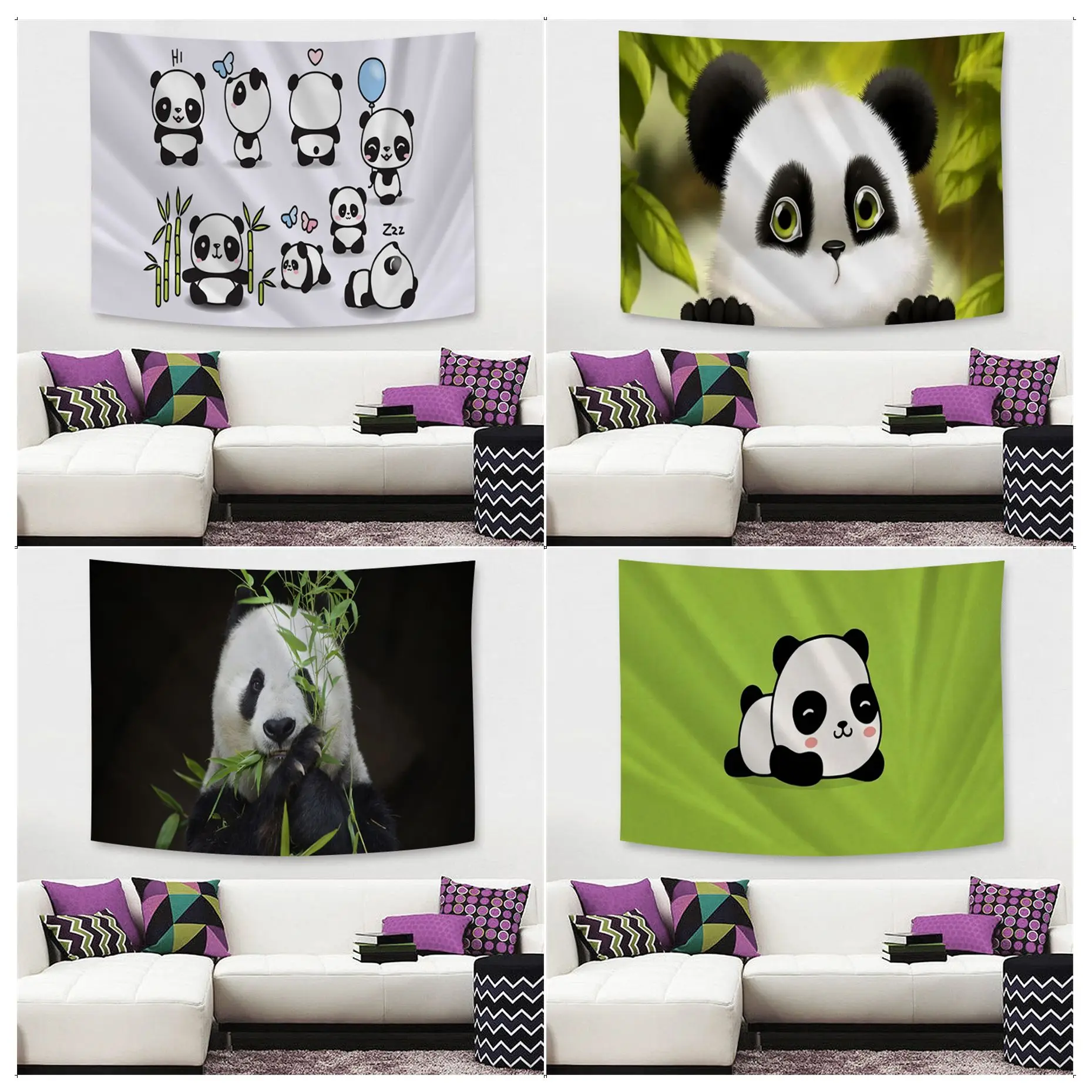 Cute Panda Tapestry Tapestry Art Printing Indian Buddha Wall Decoration Witchcraft Bohemian Hippie INS Home Decor