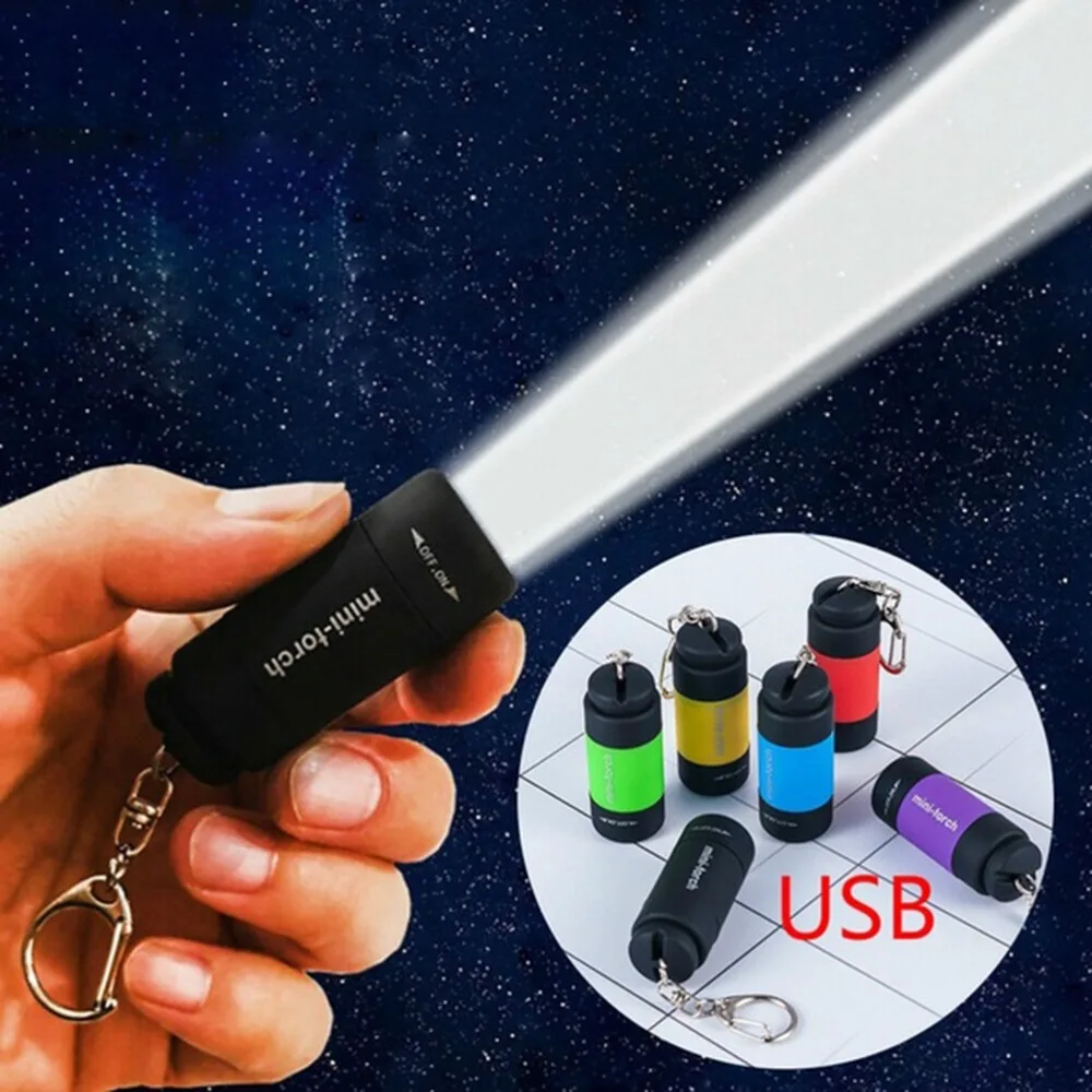 ABS LED Flashlight Super Bright Water Resistant Mini Flashlight Multi Color USB Rechargeable Keychain Light Night Lighting