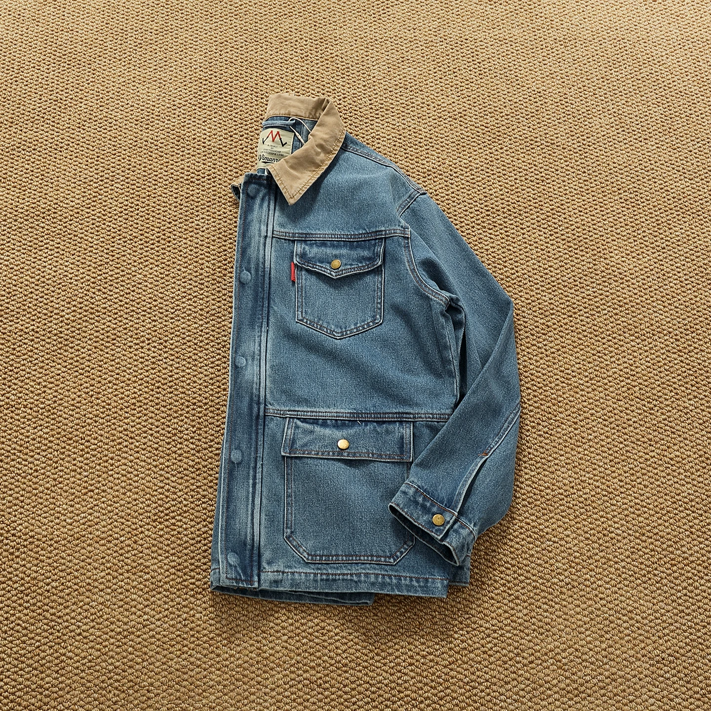 ウェイドデニムジャケット メンズ アメリカンカジュアル ベーシック スタイル ヴィンテージ ワークウェア コートカラー スタンドカラー コットン100% ファッション アーバン 春秋