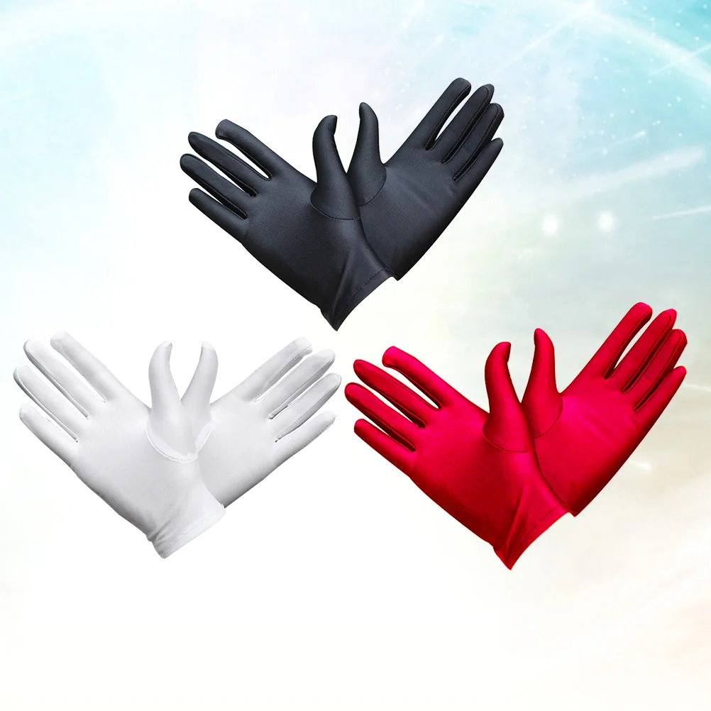 3 Pairs Elastic Spandex Gloves Jewelry Inspection Gloves Etiquette Glove Performance Gloves (White + Black + Red)