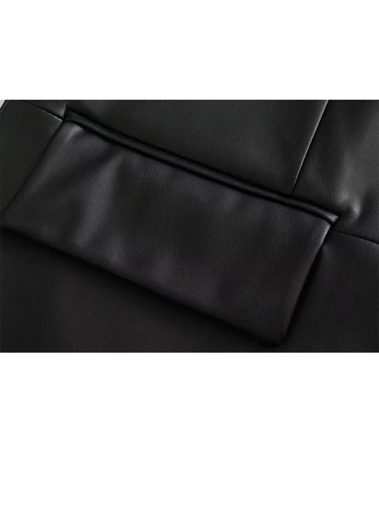 HH nouvelle femme hiver mode jolie pochette femme manches longues revers simple boutonnage poche décoration Faux cuir effet veste