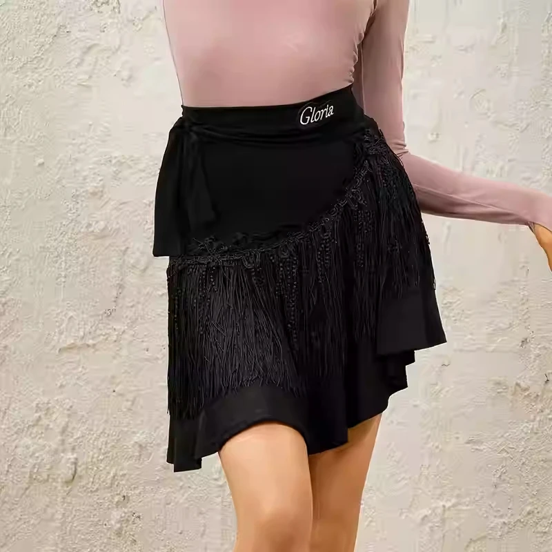 

New Latin dance performance skirts black slimming fringe short skirt for adults and child tango chacha samba practice costume