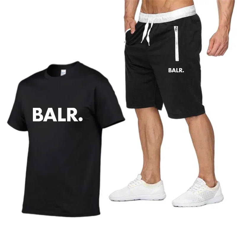 2024 New Men's Fitness Fashion Set Men's casual sportswear set BALR sportswear Short sleeved T-shirt+shorts 2-piece set