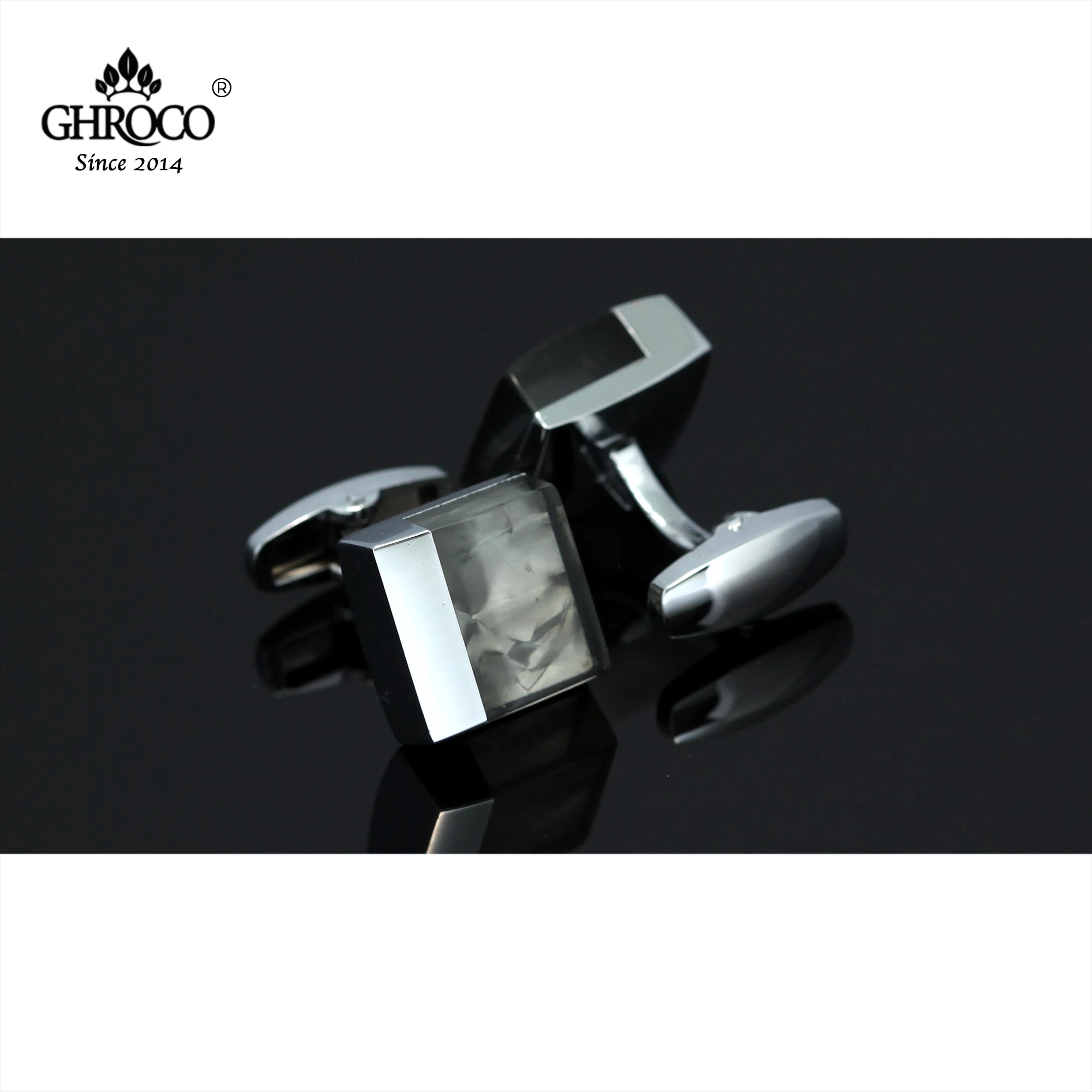 GHROCO High Quality Exquisite Square Shape Metal Side  Drop Epoxy French Shirt Cufflinks Fashion Luxury Gifts for Business Men