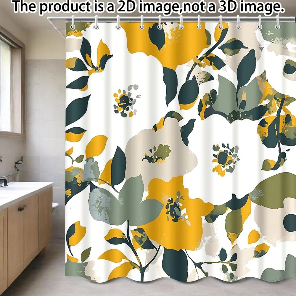 

Waterproof Floral Botanical Leaf Pattern Shower Curtain Liner for Modern Tropical Bathroom Decor Yellow Green