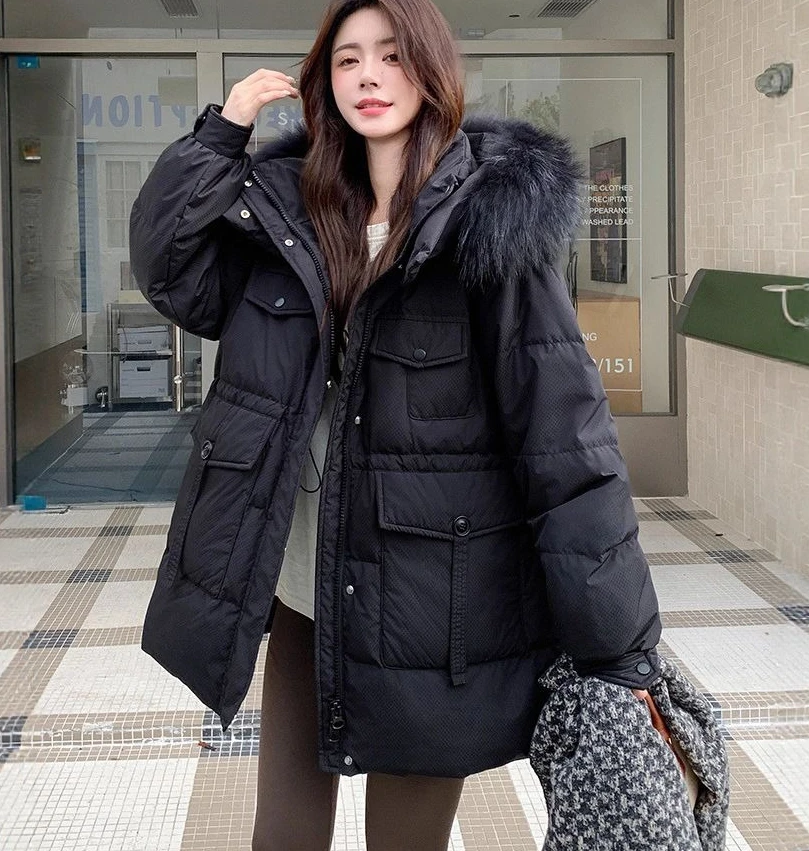 2026 Winter New Women's Down Jacket Windproof Oversize Hoodie Thickened Parker Fox Fur Neck