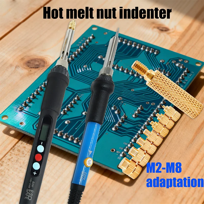 Heat Set Insert Tool Pressing Machine with Threaded Inserts Brass Knurled Nut  M2 M3 M4 M5 M6 M8 and Soldering Iron 3D Printing