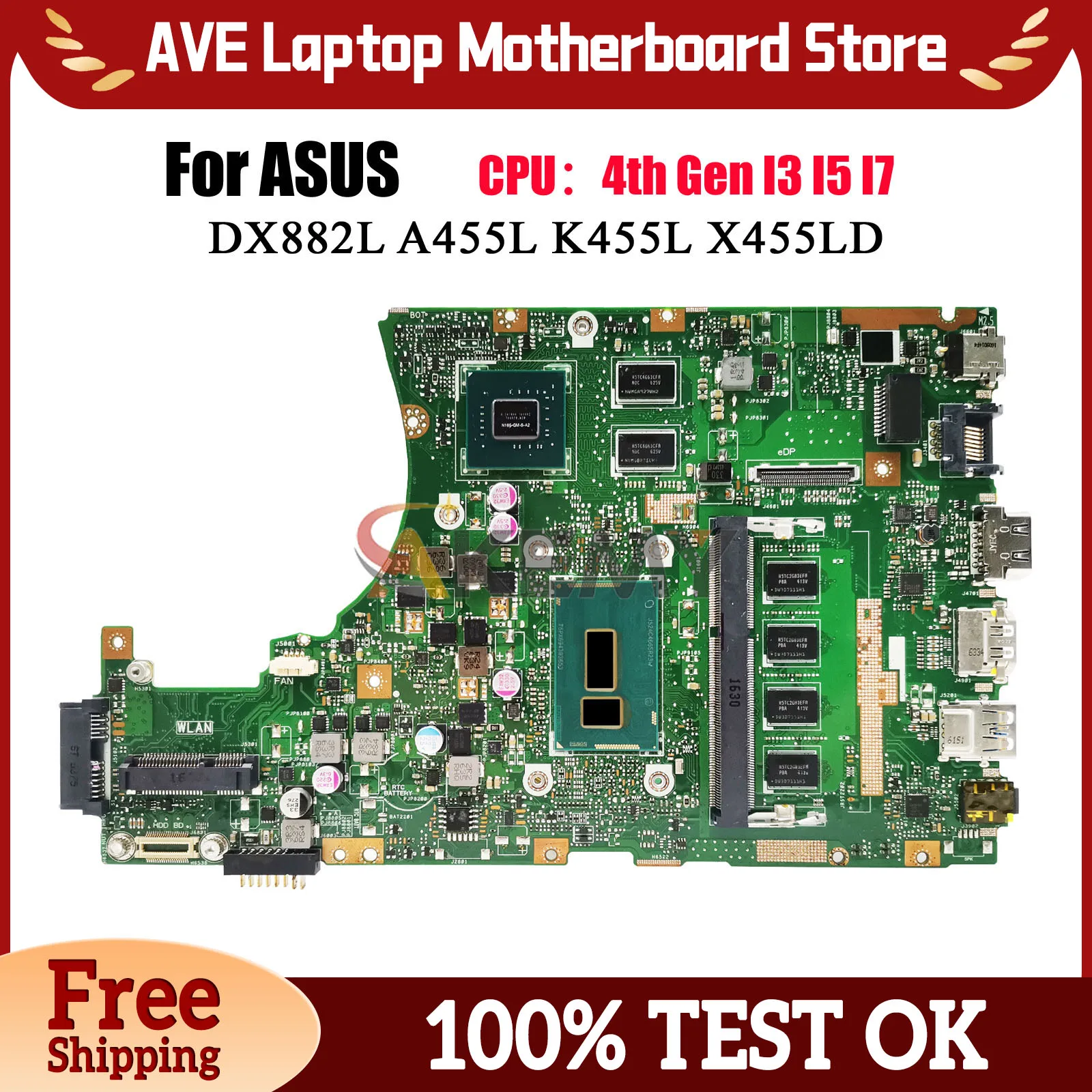 Placa base para ordenador portátil X455LD para ASUS X455LF A455L X455L X455LD X455LNB X455LJ X455LB DX882L X455LN K455L con CPU I3 I5 I7