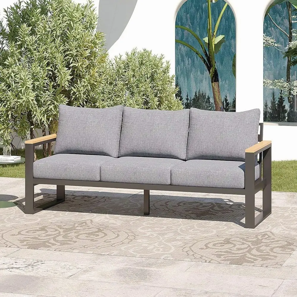 

Weather-Resistant 3-Seat Outdoor Couch with 6 Olefin Cushion and Spacious Armrests for Patio, Deck, or Porch (Grey)