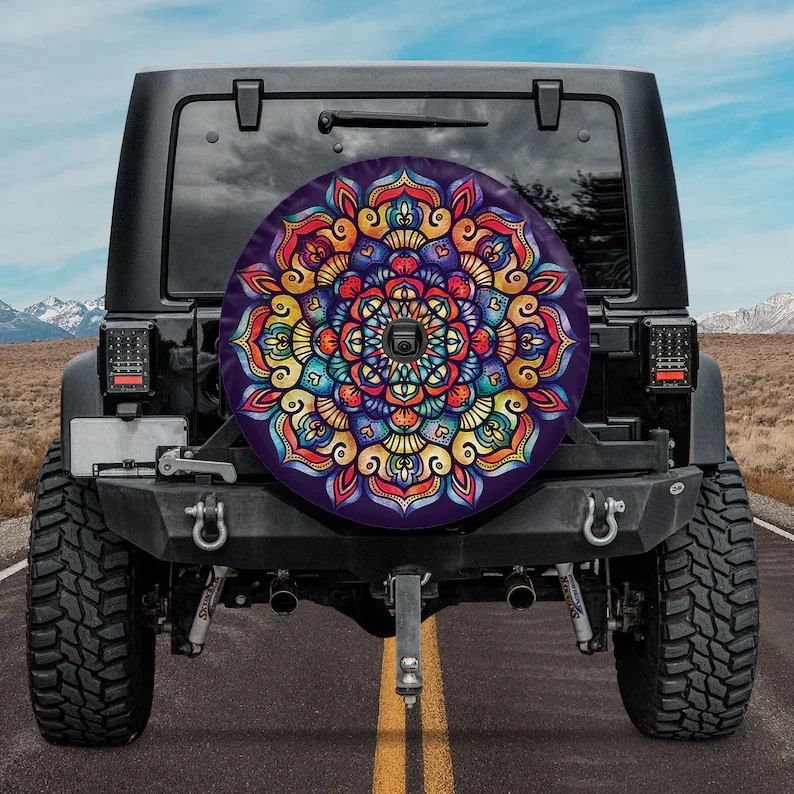 

Spare Tire Cover Camper With Or Without Backup Camera Hole, Colorful Sunflower Mandala Spare Tire Cover For A Car Wrangler, CRV