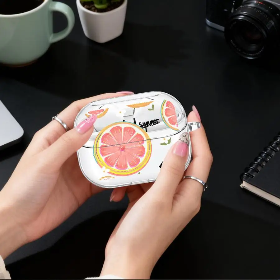 Clear Earphone Cases Cover With Hook Case For Samsung Galaxy Buds 2Pro 3 FE 4Pro 4 Pro 2 Live 3Pro Summer Citrus Watermelon