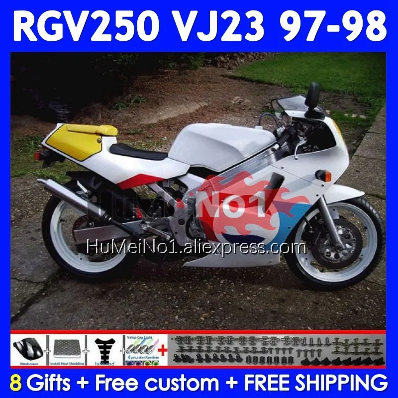 Bodys Kit For SUZUKI RGVT250 SAPC RGV 250 VJ23 97-98 110No.59 RGV-250 VJ 23 RGVT-250 RGV250 97 98 1997 1998 White yellow Fairing