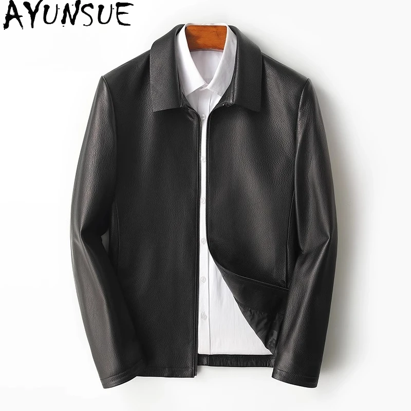 

AYUNSUE Real Goatskin Genuine Leather Jacket for Man Fashion Deer-patterned Leather Coat Short Lapel Men's Leather Jackets Coats
