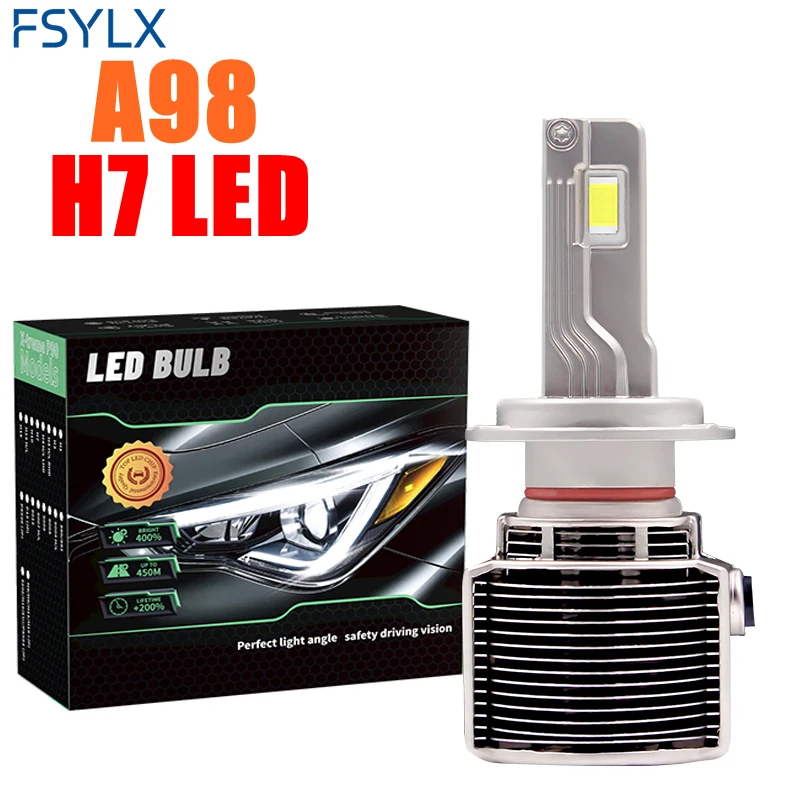 หลอดไฟไฟรถ LED ไฟสำหรับรถยนต์หลอดไฟ lampu depan LED ไฟรถ LED lampu depan LED H7แบบ A98