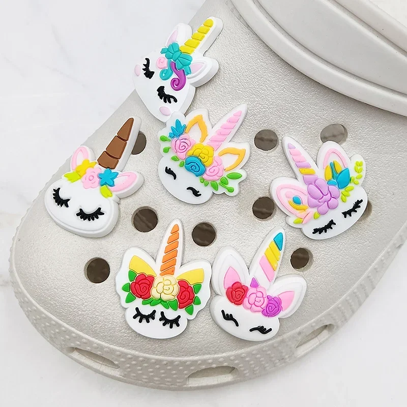 Single Sale 1Pcs Colorful Flower Unicorn PVC Shoe Charms Accessory Shoe Upper Pins Buckle Decorations Badge Kids Gifts