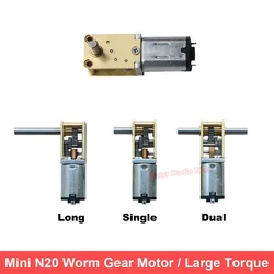 Mini N20 Metal Gearbox Reducer Motor Single/Dual Axis Long Shaft DC 3V-12V Slow Speed Worm Gear Motor Large Torque For Car Train